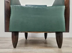 Art Deco Clubsessel aus Nussholz & grünem ECO-Leder, 1940, 2er Set