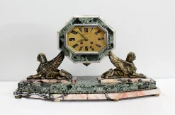 Art Deco Kaminuhr & Dekoration aus Marmor & Bronze, 1940er, 3er Set
