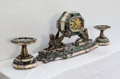 Art Deco Kaminuhr & Dekoration aus Marmor & Bronze, 1940er, 3er Set