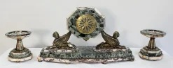 Art Deco Kaminuhr & Dekoration aus Marmor & Bronze, 1940er, 3er Set