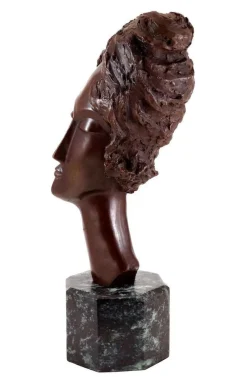 Art Deco Künstler, Braun patinierter Frauenkopf Skulptur, Bronze