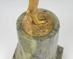 Art Deco Künstler, Tänzerin mit Tamburin, vergoldete Bronzeskulptur, 1930er Jahre