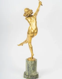 Art Deco Künstler, Tänzerin mit Tamburin, vergoldete Bronzeskulptur, 1930er Jahre