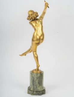 Art Deco Künstler, Tänzerin mit Tamburin, vergoldete Bronzeskulptur, 1930er Jahre
