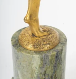Art Deco Künstler, Tänzerin mit Tamburin, vergoldete Bronzeskulptur, 1930er Jahre