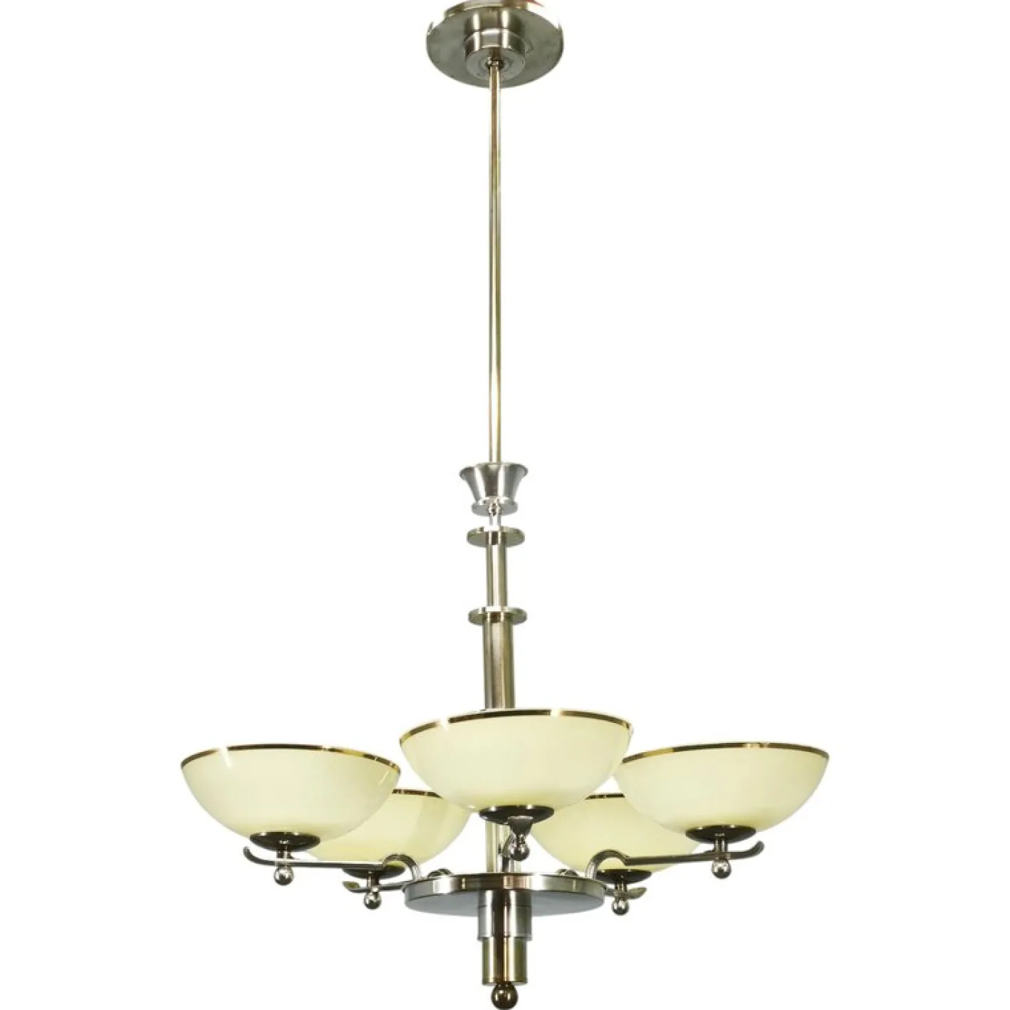 Art Deco Kronleuchter aus Nickel mit Champagnerglasschirmen, 1930er