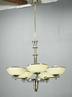 Art Deco Kronleuchter aus Nickel mit Champagnerglasschirmen, 1930er
