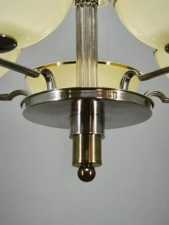 Art Deco Kronleuchter aus Nickel mit Champagnerglasschirmen, 1930er