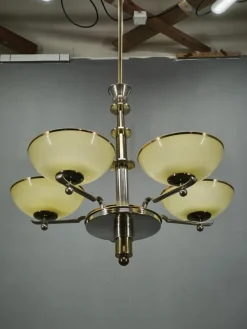 Art Deco Kronleuchter aus Nickel mit Champagnerglasschirmen, 1930er