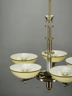 Art Deco Kronleuchter aus Nickel mit Champagnerglasschirmen, 1930er