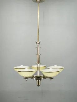 Art Deco Kronleuchter aus Nickel mit Champagnerglasschirmen, 1930er