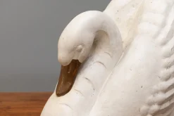 Art Deco Schwanenskulptur in Farbe & Gips, 1950er