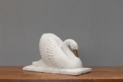 Art Deco Schwanenskulptur in Farbe & Gips, 1950er