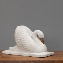 Art Deco Schwanenskulptur in Farbe & Gips, 1950er