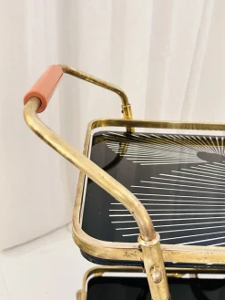 Art Deco Servierwagen aus Messing & schwarzem Glas, 1950er