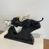 Art Deco Skulptur eines Hirsches und Panthers in Weißgold von Rochard, Frankreich, 1930er