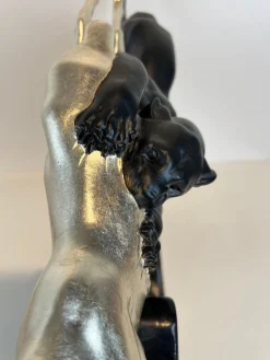 Art Deco Skulptur eines Hirsches und Panthers in Weißgold von Rochard, Frankreich, 1930er