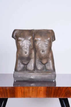 Art Deco Skulptur von Zwillingen aus Bronze, Tschechisch, 1920er