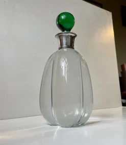 Art Deco Strombergshyttan Karaffe aus Kristallglas & Silber, 1930er