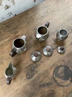 Art Deco Teekannen aus Zinn von René Delavan, 1920er, 4er Set