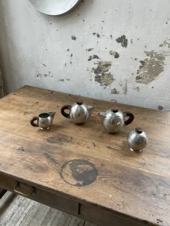 Art Deco Teekannen aus Zinn von René Delavan, 1920er, 4er Set