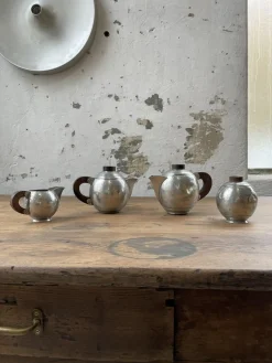 Art Deco Teekannen aus Zinn von René Delavan, 1920er, 4er Set