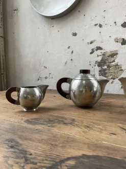 Art Deco Teekannen aus Zinn von René Delavan, 1920er, 4er Set