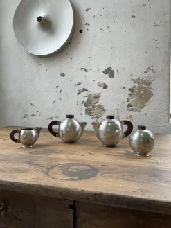 Art Deco Teekannen aus Zinn von René Delavan, 1920er, 4er Set