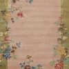 Art Deco Teppich im chinesischen Stil in Rosa und Grün mit bunten Blumenmustern von Rug&Kilim