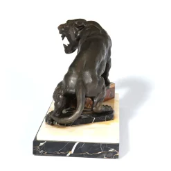 Art Deco Tiger, 1930, Patinierte Bronze auf Marmor und Onyx