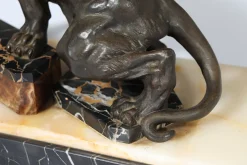 Art Deco Tiger, 1930, Patinierte Bronze auf Marmor und Onyx