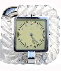 Art Deco Torchon Tischuhr aus gedrehtem Muranoglas von Venini, 1930er