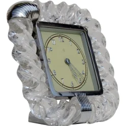 Art Deco Torchon Tischuhr aus gedrehtem Muranoglas von Venini, 1930er