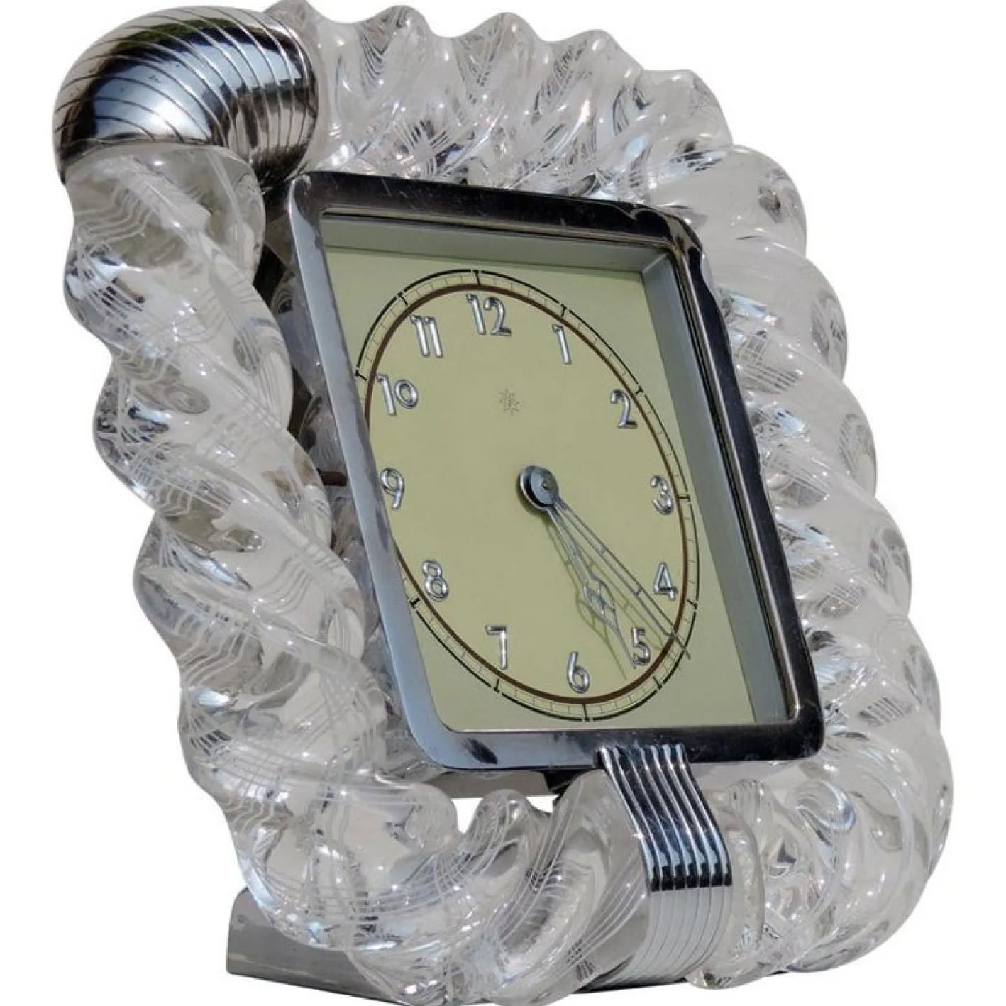 Art Deco Torchon Tischuhr aus gedrehtem Muranoglas von Venini, 1930er