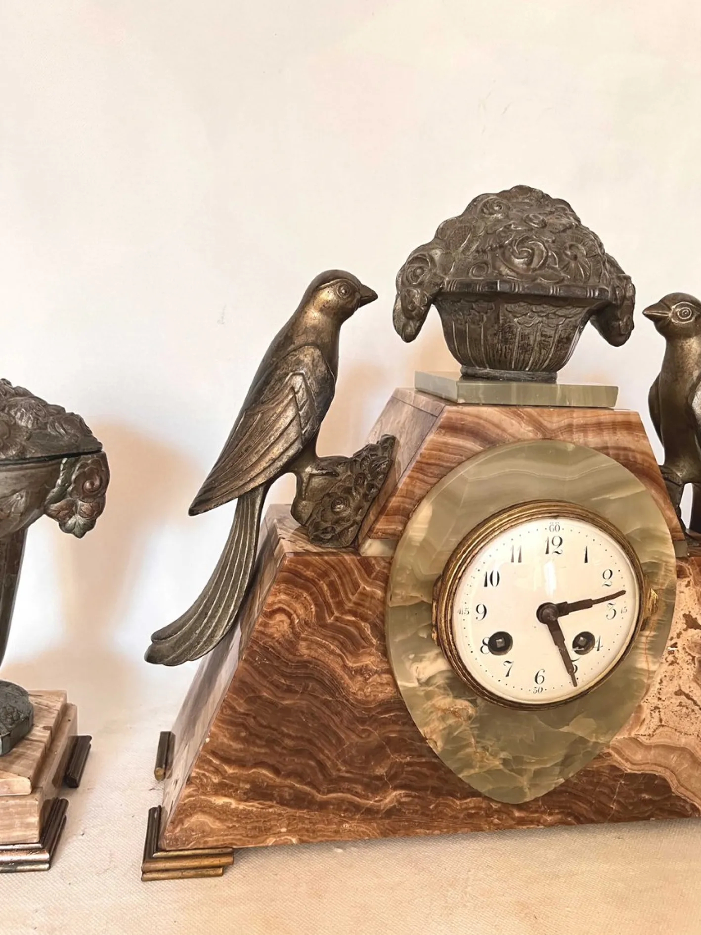 Art Deco Uhr mit Kassetten aus Marmor, 3er Set