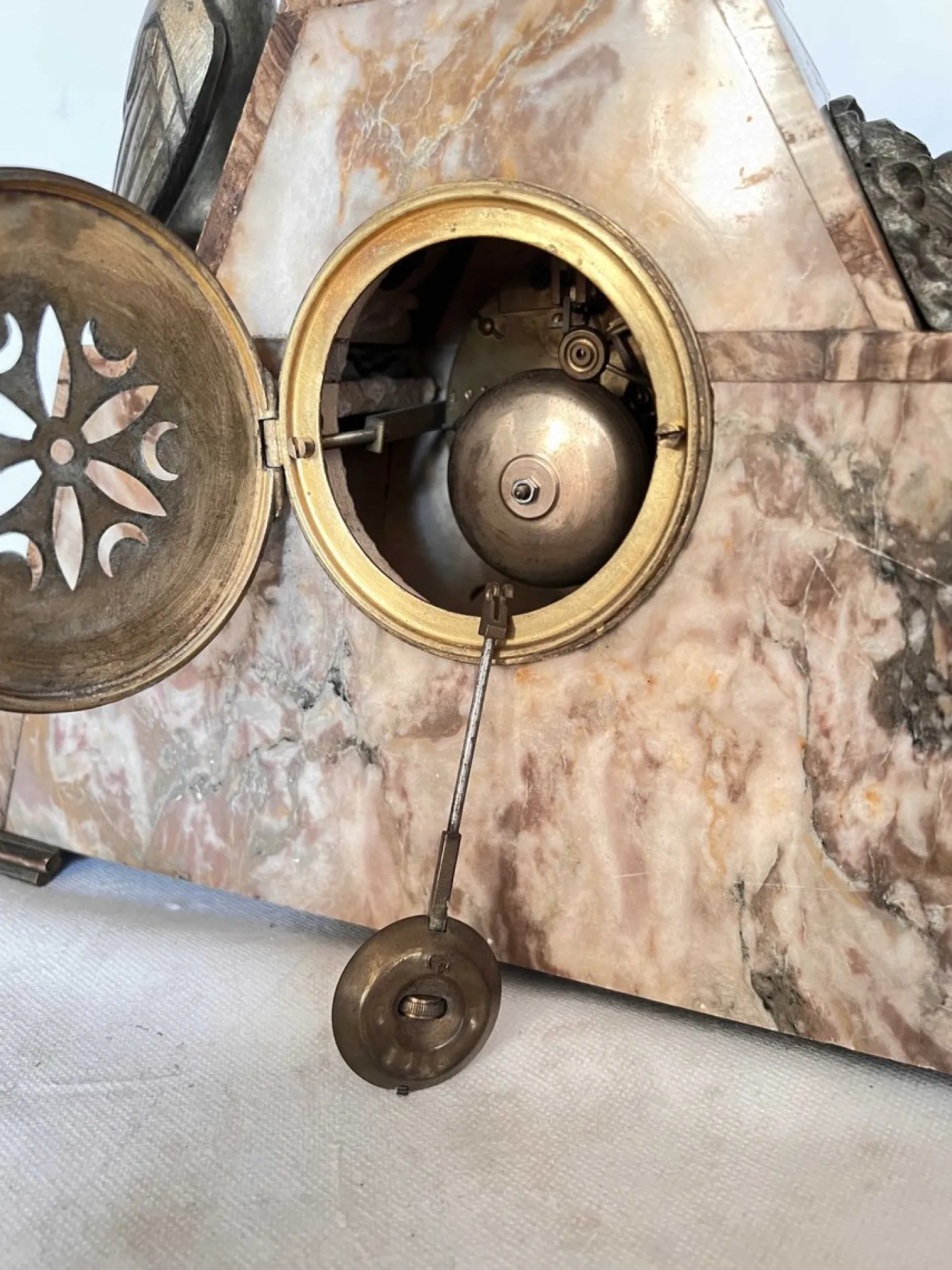 Art Deco Uhr mit Kassetten aus Marmor, 3er Set