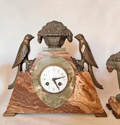 Art Deco Uhr mit Kassetten aus Marmor, 3er Set