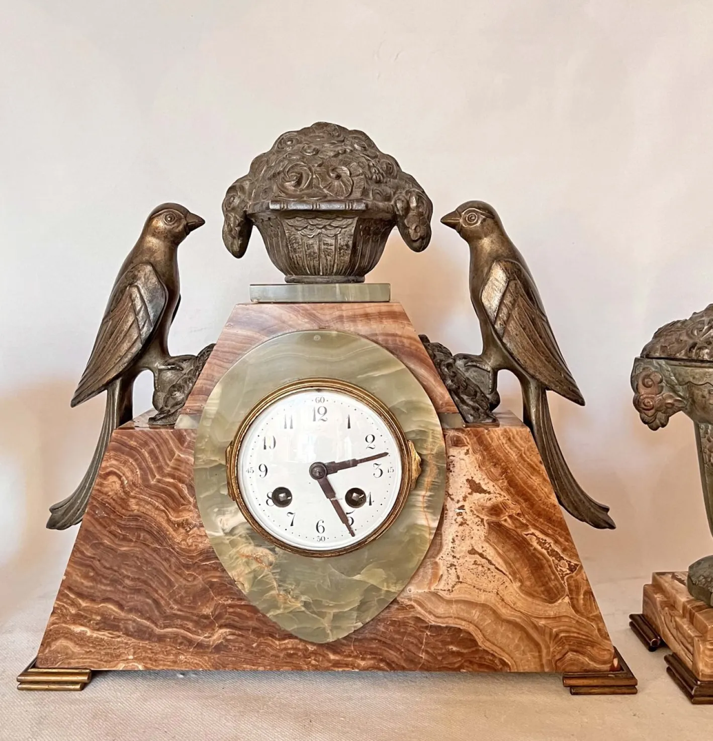Art Deco Uhr mit Kassetten aus Marmor, 3er Set