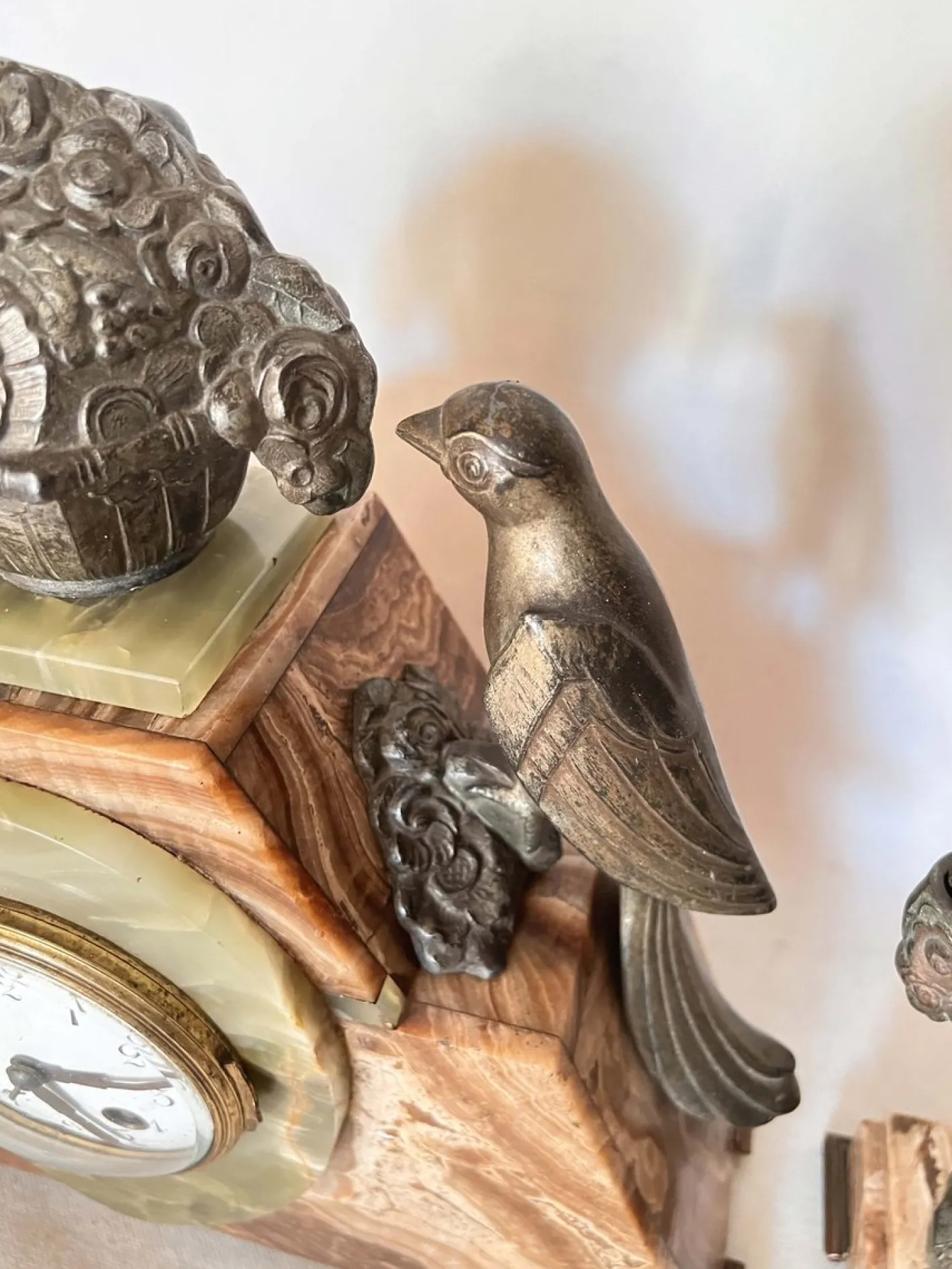Art Deco Uhr mit Kassetten aus Marmor, 3er Set