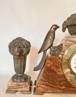 Art Deco Uhr mit Kassetten aus Marmor, 3er Set
