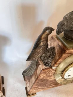 Art Deco Uhr mit Kassetten aus Marmor, 3er Set