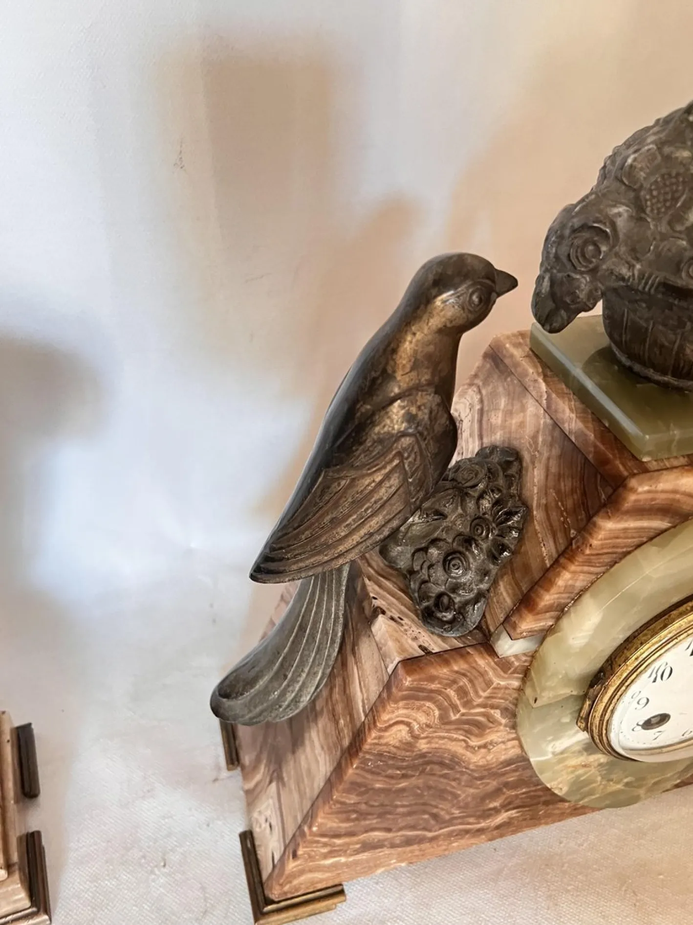 Art Deco Uhr mit Kassetten aus Marmor, 3er Set