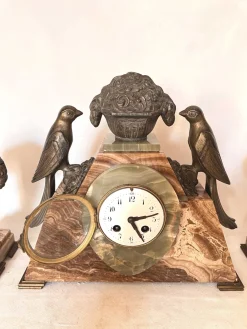 Art Deco Uhr mit Kassetten aus Marmor, 3er Set