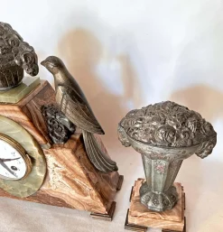 Art Deco Uhr mit Kassetten aus Marmor, 3er Set