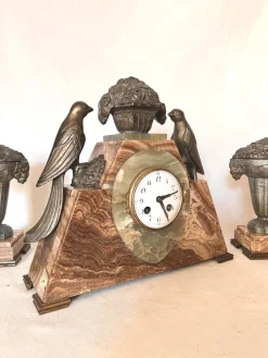 Art Deco Uhr mit Kassetten aus Marmor, 3er Set
