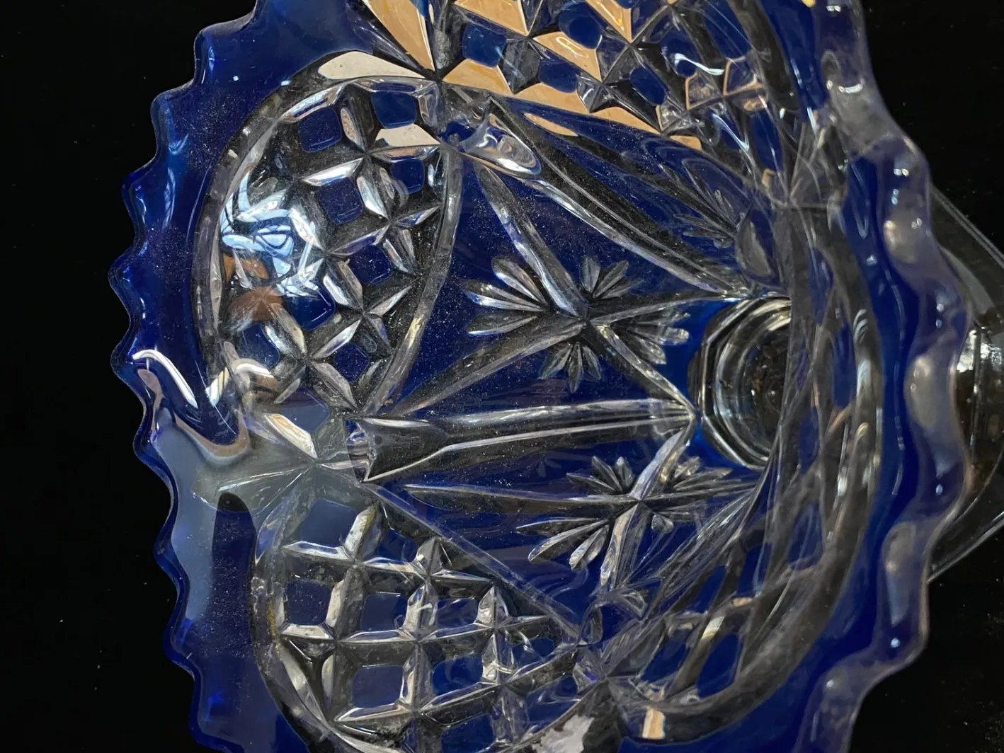 Art Deco Vase aus blauem Kristallglas, 1920
