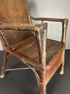 Art Deco Wabi Sabi Colonial Armlehnstuhl aus Rattan & Kunstleder, 1920er