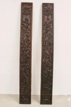Asiatische geschnitzte Holzsäulen, 1890er, 2er Set