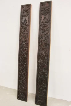 Asiatische geschnitzte Holzsäulen, 1890er, 2er Set