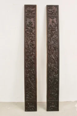 Asiatische geschnitzte Holzsäulen, 1890er, 2er Set